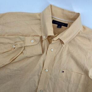 Tommy Hilfiger Men M Yellow Button-Down‎ Dress Shirt Cotton Gingham Long Sleeve